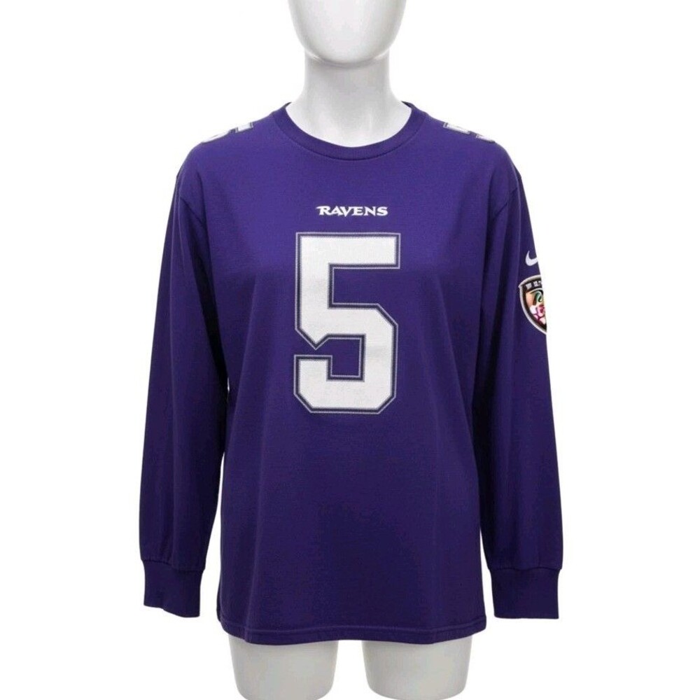 Vintage Joe Flacco Baltimore Ravens #5 Long Sleeve T-Shirt Men's 2XL Purple NFL